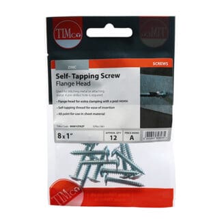 TIMCO Self-Tapping Flange Head Silver Screws - 8 x 1