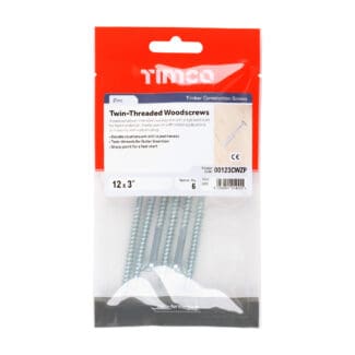 Timco Twin-Threaded Woodscrews PZ Double Countersunk Zinc  - 12 x 3