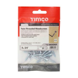 TIMCO Twin-Threaded Countersunk Silver Woodscrews - 8 x 3/4