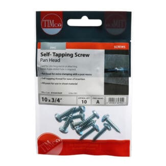 TIMCO Self-Tapping Pan Head Silver Screws - 10 x 3/4