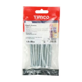 TIMCO Coach Screws Hex Head Silver  - 6.0 x 80