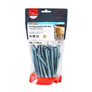 TIMCO Carriage Bolts DIN603 & Hex Full Nut DIN934 Silver - M8 x 110