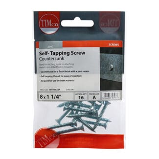 TIMCO Self-Tapping Countersunk Silver Screws - 8 x 1 1/4