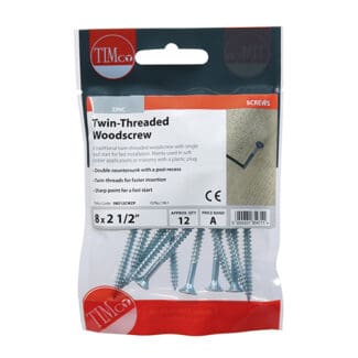 TIMCO Twin-Threaded Countersunk Silver Woodscrews - 8 x 21/2