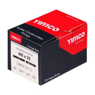 TIMCO Carriage Bolts DIN603 & Hex Full Nuts DIN934 Silver - M8 x 35