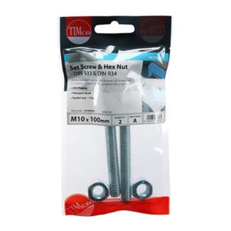 TIMCO Set Screws DIN933 Grade 8.8 & Hex Nut DIN934 Silver - M10 x 100