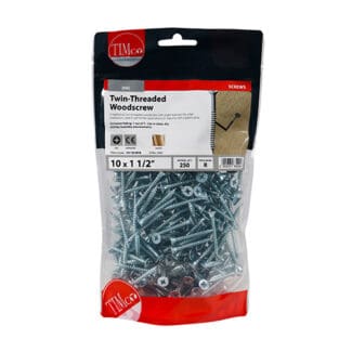 TIMCO Twin-Threaded Countersunk Silver Woodscrews - 10 x 11/2