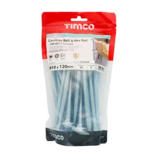 TIMCO Carriage Bolts DIN603 & Hex Full Nut DIN934 Silver - M10 x 120