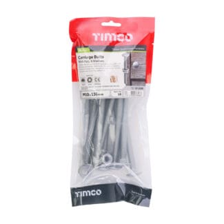 TIMCO Carriage Bolts DIN603, Hex Full Nuts DIN934 & Form A DIN125-A Washer Exterior Silver - M10 x 130