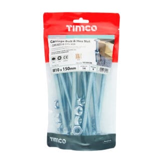 TIMCO Carriage Bolts DIN603 & Hex Full Nut DIN934 Silver - M10 x 150