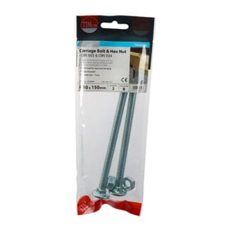 TIMCO Carriage Bolts DIN603 & Hex Full Nut DIN934 Silver - M10 x 150