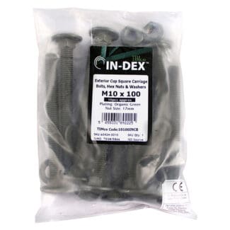 TIMCO Carriage Bolts DIN603 Hex Nuts & Form A Washers Green Exterior - M10 x 160