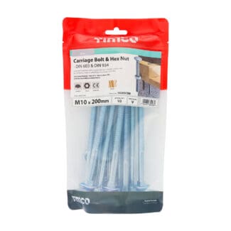 TIMCO Carriage Bolts DIN603 & Hex Full Nut DIN934 Silver - M10 x 200
