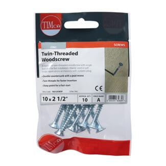 TIMCO Twin-Threaded Countersunk Silver Woodscrews - 10 x 21/2