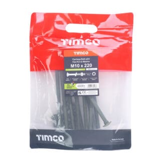 TIMCO Carriage Bolts DIN603 Hex Nuts & Form A Washers Green Exterior - M10 x 220