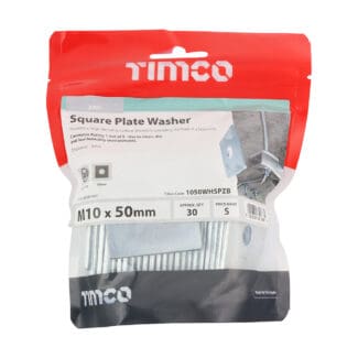 TIMCO Square Plate Washers Silver - M10 x 50 x 50 x 3
