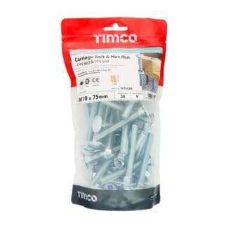 TIMCO Carriage Bolts DIN603 & Hex Full Nut DIN934 Silver - M10 x 75