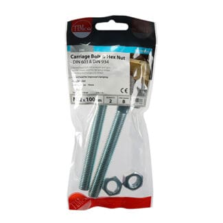 TIMCO Carriage Bolts DIN603 & Hex Full Nut DIN934 Silver - M12 x 100