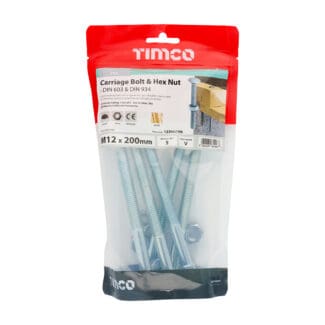 TIMCO Carriage Bolts DIN603 & Hex Full Nut DIN934 Silver - M12 x 200