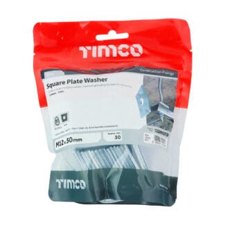 TIMCO Square Plate Washers Silver - M12 x 50 x 50 x 3