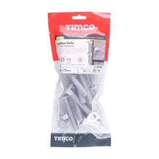 TIMCO Carriage Bolts DIN603, Hex Full Nuts DIN934 & Form A DIN125-A Washer Exterior Silver - M12 x 75