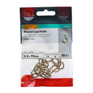 TIMCO Cup Hooks Round Electro Brass - 19mm