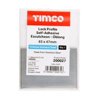 Timco Lock Profile Self-Adhesive Escutcheon Oblong Polished Stainless Steel  - 65 x 47
