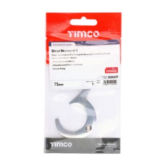 Timco Door Numeral 3 Polished Chrome  - 75mm