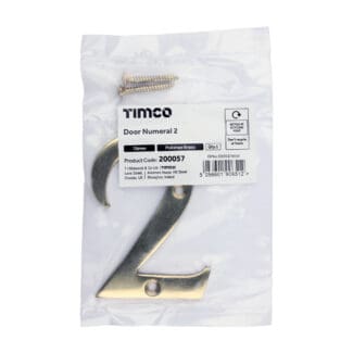 Timco Door Numeral 2 Polished Brass  - 76mm
