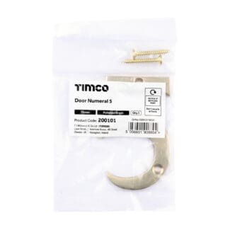Timco Door Numeral 5 Polished Brass  - 75mm