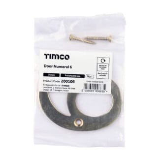 Timco Door Numeral 6 Polished Brass  - 75mm