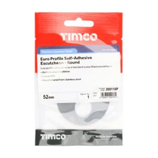 Timco Euro Profile Self-Adhesive Escutcheon Round Polished Stainless Steel  - 52mm