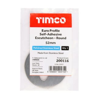 Timco Euro Profile Self-Adhesive Escutcheon Round Polished Stainless Steel  - 52mm