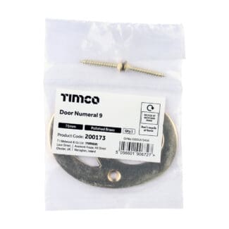 Timco Door Numeral 9 Polished Brass  - 75mm