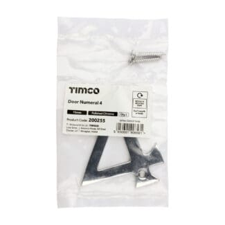 Timco Door Numeral 4 Polished Chrome  - 75mm