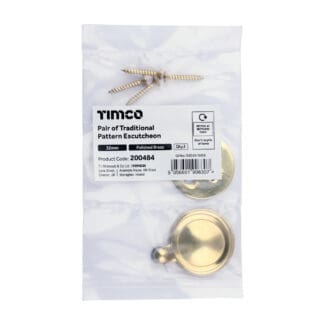 Timco Pair of Traditional Pattern Escutcheon Polished Brass - 32mm