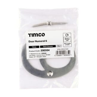 Timco Door Numeral 6 Satin Chrome  - 75mm