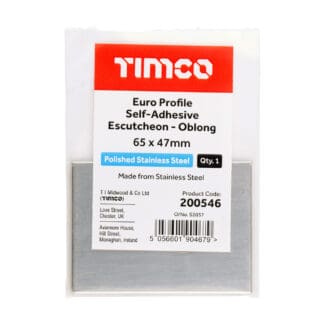 Timco Euro Profile Self-Adhesive Escutcheon Oblong Polished Stainless Steel  - 65 x 47