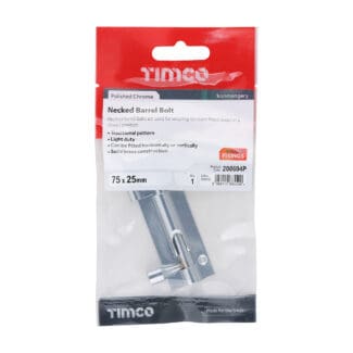 Timco Necked Barrel Bolt Polished Chrome  - 75 x 25mm