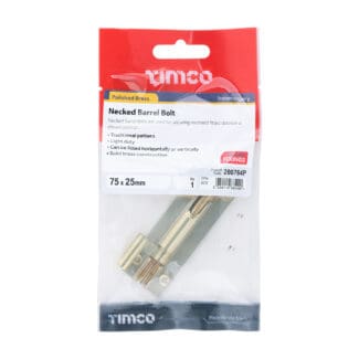Timco Necked Barrel Bolt Polished Brass  - 75 x 25mm
