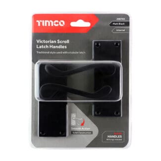 Timco Victorian Scroll Latch Handle Matt Black  - 114 x 42