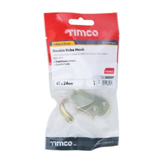 Timco Double Robe Hook Polished Brass  - 47 x 24mm