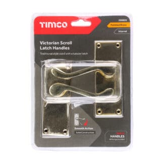 Timco Victorian Scroll Latch Handles Polished Brass  - 114 x 42