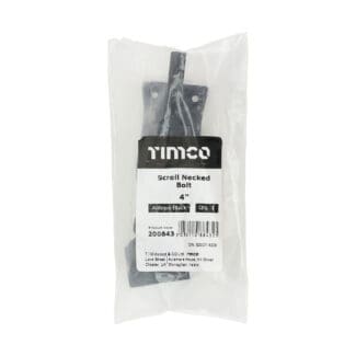 Timco Scroll Necked Bolt Antique Black  - 4"