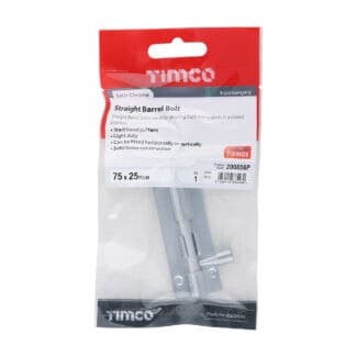 Timco Straight Barrel Bolt Satin Chrome  - 75 x 25mm