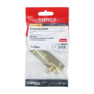 Timco Straight Barrel Bolt Polished Brass  - 75 x 25mm