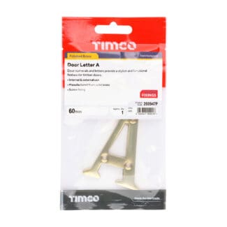 Timco Door Letter A Polished Brass  - 60mm