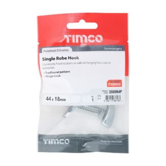 Timco Single Robe Hook Polished Chrome - 44 x 18mm