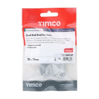Timco End Sockets For Oval Tube Polished Chrome  - 30 x 15