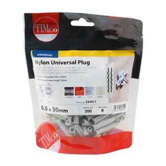 TIMCO Nylon Universal Plugs - 6.0 x 30